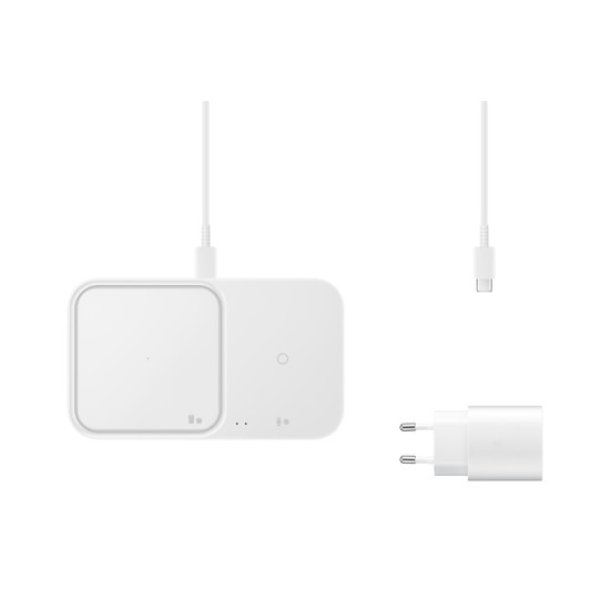 SAMSUNG Chargeur DUO sans fil 15W ( avec adaptateur secteur + cable USB-C ) Blanc